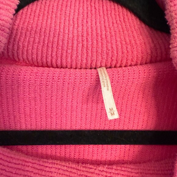 Free People Ottoman Slouchy Ribbed Mock Neck Sweater Tunic Electric Pink (M) - Picture 3 of 4